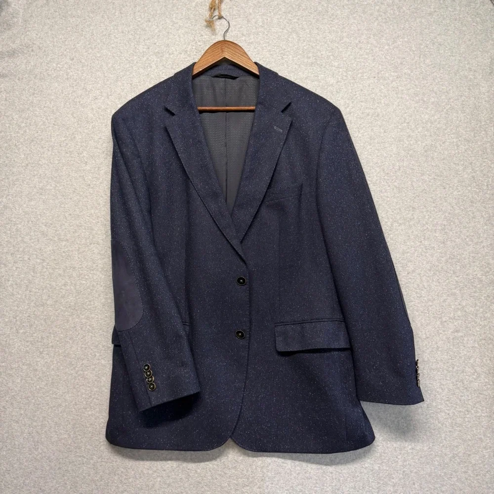 Hugo Boss Sport Coat Men 46R Wool Silk Blend Elbow Patch‎ Stretch Blazer Career